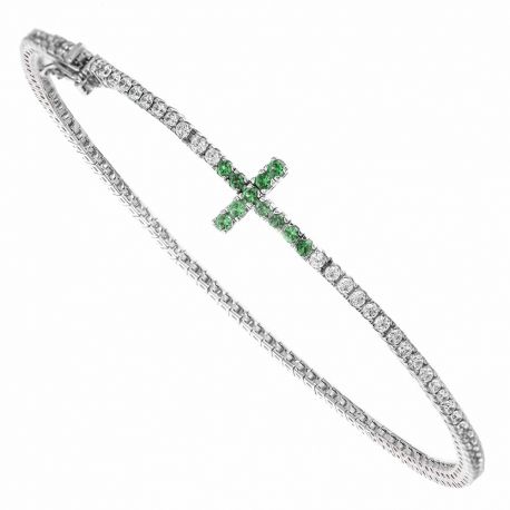 White Gold 18 Kt 7500/1000 with White and Green Cubic Zirconia Bracelet