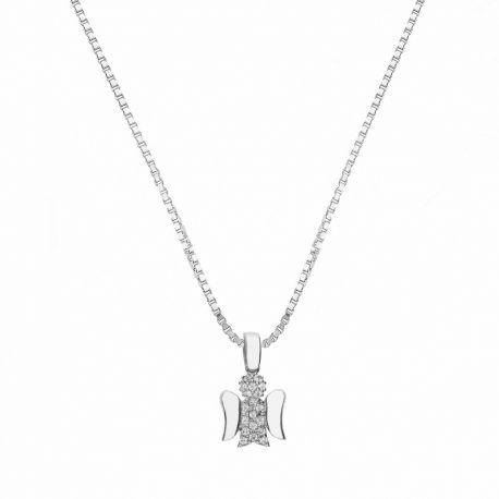 White Gold 18k with White Cubic Zirconia Angel Woman Necklace