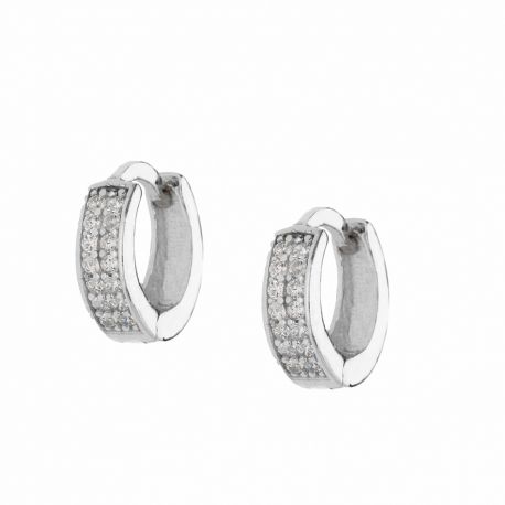 Boucles d'oreilles créoles en or blanc 18 carats avec zircons blancs pour femme