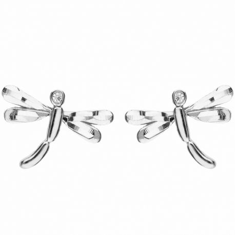 White Gold 18k with Dragonfly and White Cubic Zirconia Woman Earrings