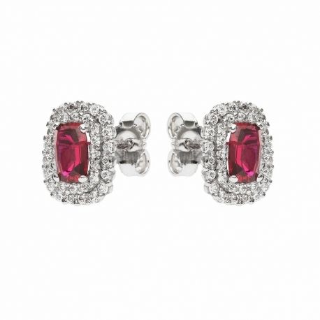 White Gold 18k with White and Red Cubic Zirconia Earrings