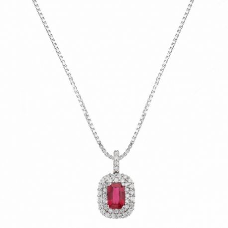 White Gold 18k with White and Red Cubic Zirconia Woman Necklace