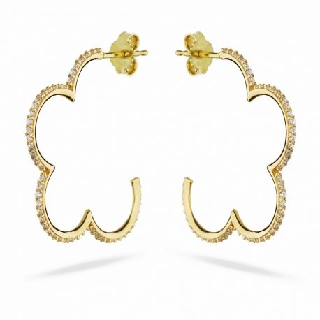 Pendientes Flor de Oro de 18K con Circonitas Blancas para Mujer