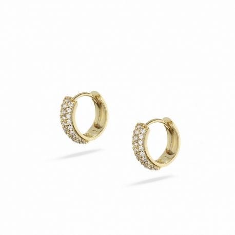 Pendientes Aros de Oro Amarillo de 18K con Circonitas Blancas para Mujer