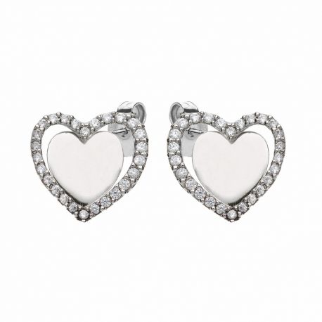 White Gold 18k with Hearts and White Cubic Zirconia Woman Earrings