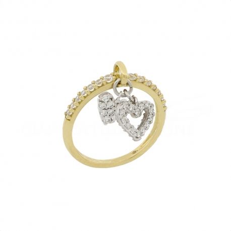 Bague en or jaune et blanc 18 carats avec pendentif cœurs pour femme