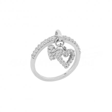 Anillo de Oro Blanco de 18K con Colgante Corazones para Mujer