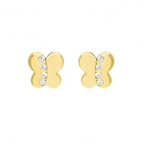 Pendientes Niña con Mariposa y Circonitas en Oro Amarillo de 18K