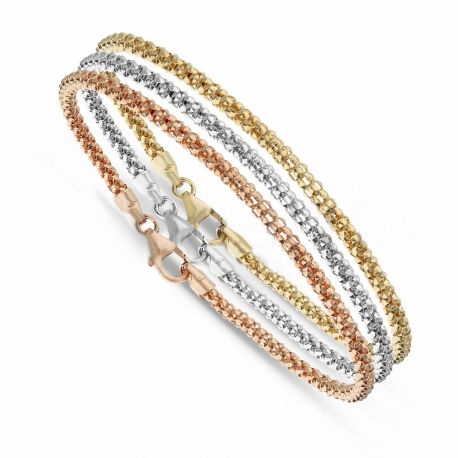 Pulsera Tríptico en Oro Blanco, Amarillo y Rosa de 18 Quilates con Eslabón Omnia para Mujer