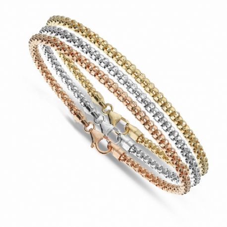 Pulsera Tríptico en Oro Blanco, Amarillo y Rosa de 18 Quilates con Eslabón Omnia para Mujer