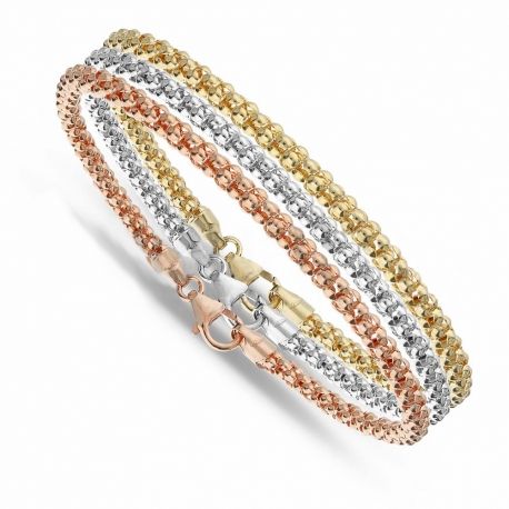 Triptychon-Armband aus 18-karätigem Weiß-, Gelb- und Roségold Omnia Mesh für Damen