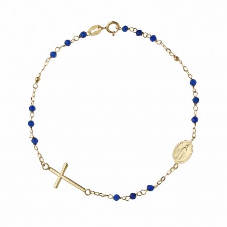 Pulsera Rosario en Oro Amarillo de 18K con Piedras Azules