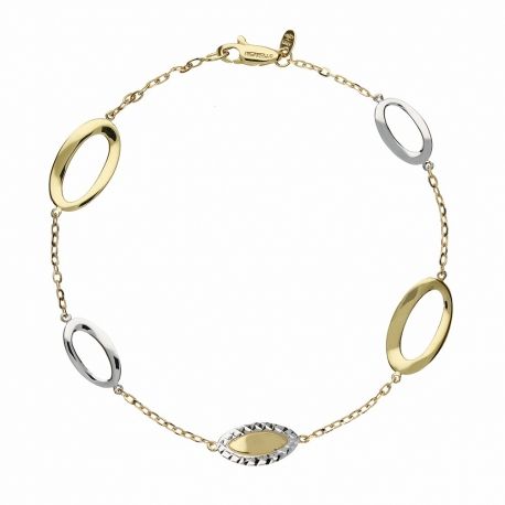 Poliertes und diamantgeschliffenes Armband aus 18 Karat Weiß- und Gelbgold für Damen