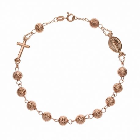 Bracciale Rosario in Oro Rosa 18k con Sfere Diamantate