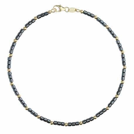 Yellow gold 18k link chain with Ematite Stones men bracelet