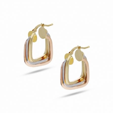 Boucles d'oreilles carrées en or jaune et rose 18 carats pour femme