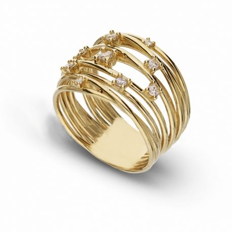 Anillo de Oro Amarillo de 18K con Circonitas Blancas para Mujer