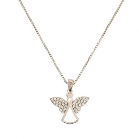 Collier en or blanc 18 Kt 750/1000 avec pendentif en forme d'ange pour femme