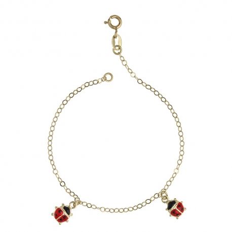 Yellow Gold 18k with Enamelled Ladybugs Baby Bracelet