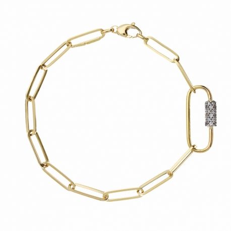 Bracciale in oro giallo 18 Kt a Catena con Inserto di Zirconi Bianchi da Donna