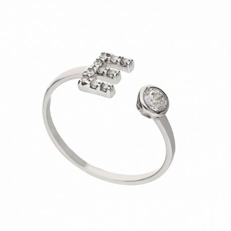 Bague en or blanc 18 carats avec initiale en zircon blanc pour femme