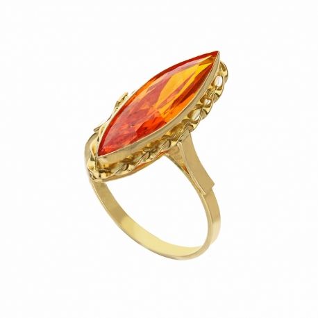 18K gul guldring med orange zirkon til kvinder