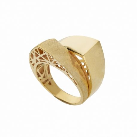 18K gul guld 3D poleret og satin ring til kvinder