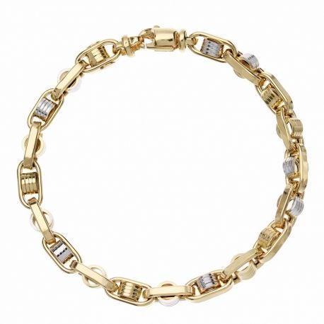 Yellow and White Gold 18 K Link Chain Man Bracelet