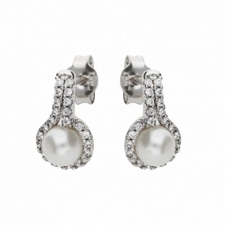 White Gold 18k with White Cubic Zirconia and Pearls Woman Earrings