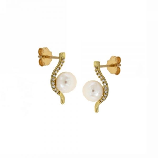 Yellow gold 18k 750/1000 with pearls and cubic zirconia woman earrings