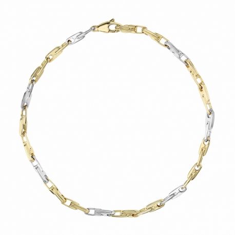 Yellow and White Gold 18 Kt 7500/1000 Link Chain Man Bracelet