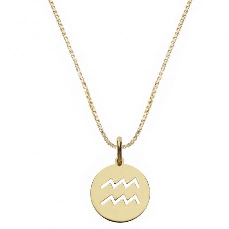 Yellow Gold 18k with Aquarius Zodiac Sign Necklace