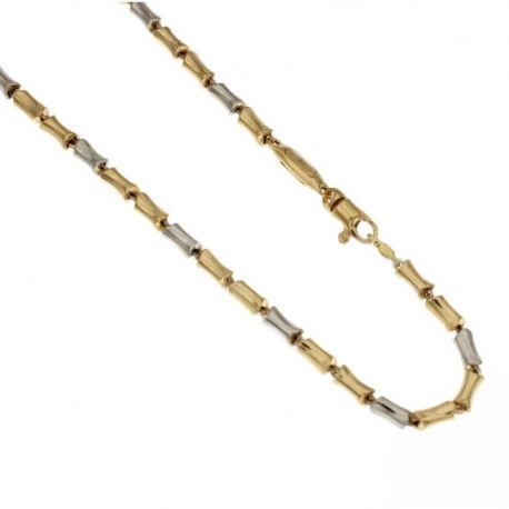 Chaîne vide en or jaune et blanc 18 Kt 750/1000, modèle canne de bambou pour homme