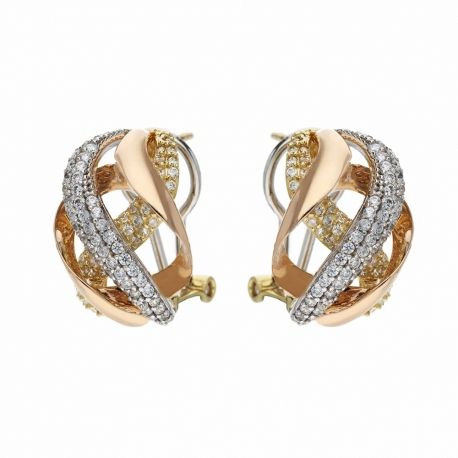 Pendientes de Oro Amarillo, Blanco y Rosa de 18K con Circonitas Blancas para Mujer