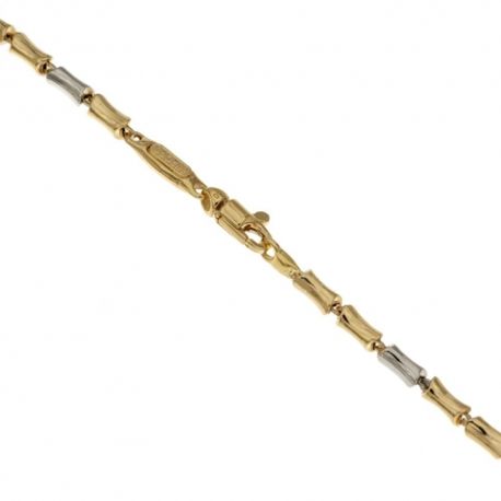 Yellow and white gold 18k 750/1000 bamboo style shiny man link chain bracelet