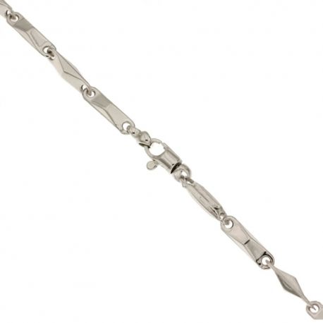 White gold 18k 750/1000 shiny diamond shaped man link chain bracelet