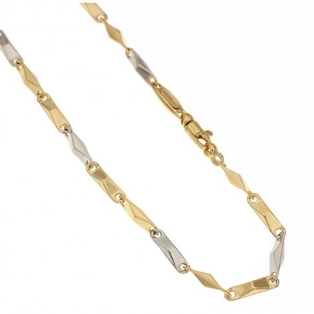 Yellow and white gold 18k 750/1000 shiny rhombus shaped man link chain