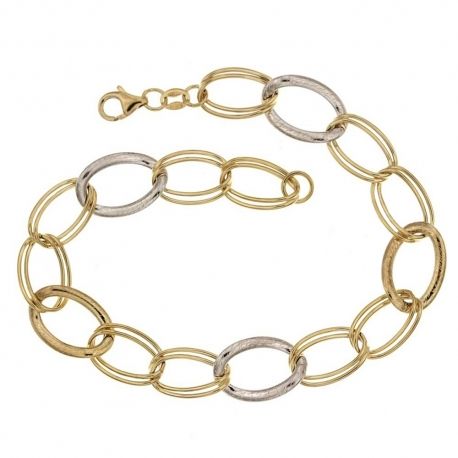 18K 7500/1000 gouden armband met gepolijste en gestreepte holle ketting