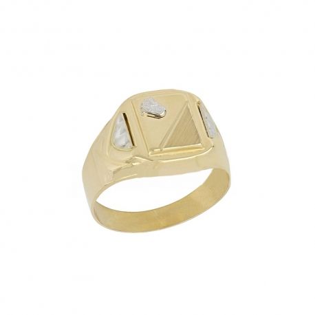 Yellow and White 18k Gold Shield Type Man Ring