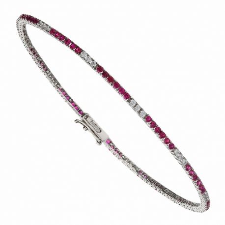 Pulsera Tennis en Oro Blanco de 18 Kt con Circonitas Rojas y Blancas para Mujer