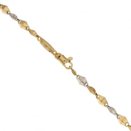 Yellow and white gold 18k 750/1000 shiny diamond shaped man link chain bracelet