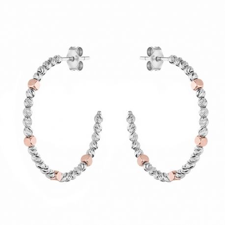 Boucles d'oreilles créoles en or blanc et rose 18 carats pour femme