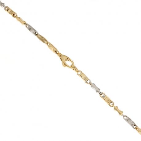 Pulseira de corrente oca em ouro amarelo e branco de 18 Kt 750/1000, acabamento polido, modelo tubular para homem