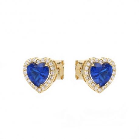 Yellow Gold 18k with White Cubic Zirconia and Blue Stone Earrings