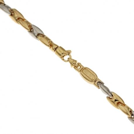 Bracciale in oro giallo e bianco 18 Kt 750/1000 a catena vuota finitura lucida modello tubolare da uomo