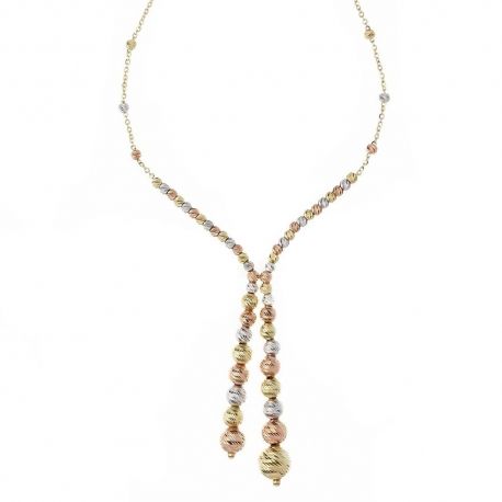 Collar de oro amarillo, blanco y rosa de 18 quilates con esferas de diamantes para mujer