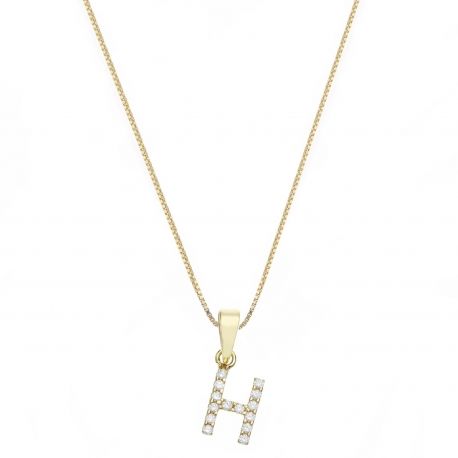 Yellow Gold 18k with Letter H and White Cubic Zirconia Woman Necklace