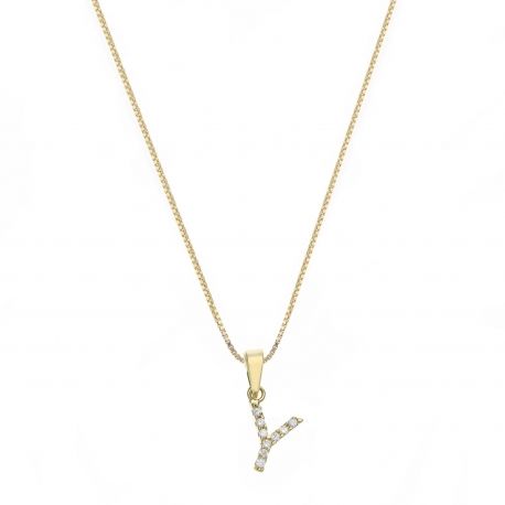 Yellow Gold 18k with Letter Y and White Cubic Zirconia Woman Necklace