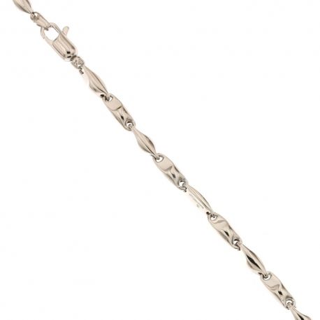 Bracelet en or blanc 18 Kt 750/1000 avec chaîne creuse en maille marine aplatie, finition polie pour homme