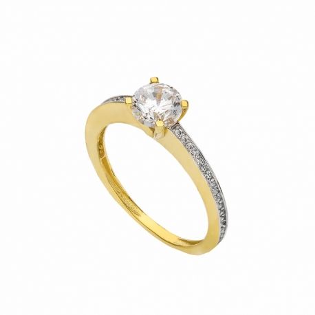 Anillo Solitario en Oro Amarillo de 18K con Circonitas Blancas para Mujer